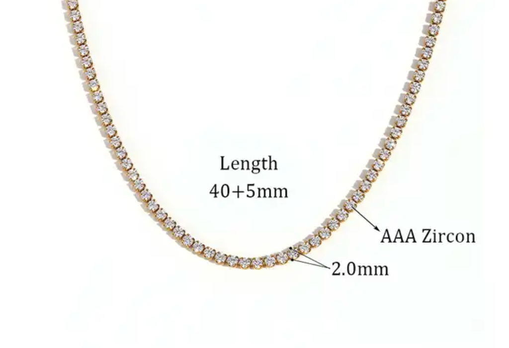 Tennis Necklace. Premium PV plated stainless CZ. Latch Clasp - Elegance Jewelry Boutique