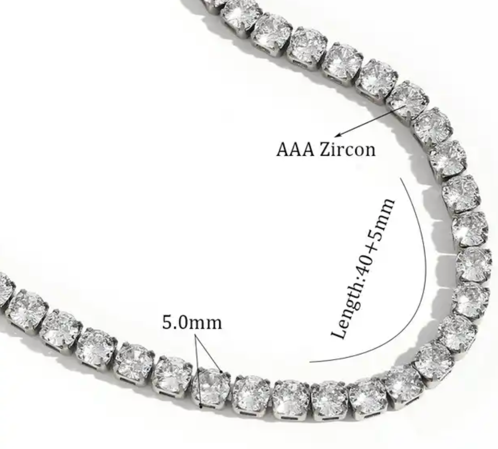 Tennis Necklace. Premium PV plated stainless CZ. Latch Clasp - Elegance Jewelry Boutique