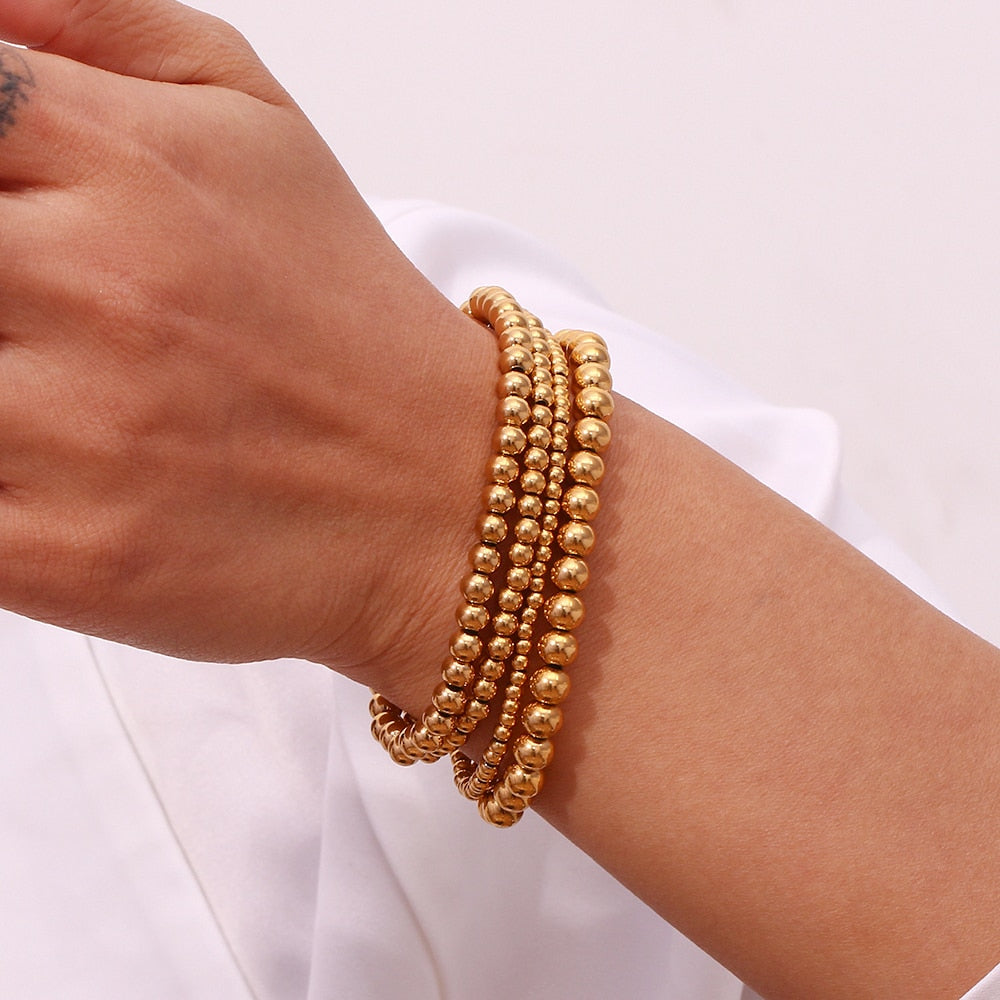 Gold / Silver Plated Elastic Beads Bracelets Bangles - Elegance Jewelry Boutique