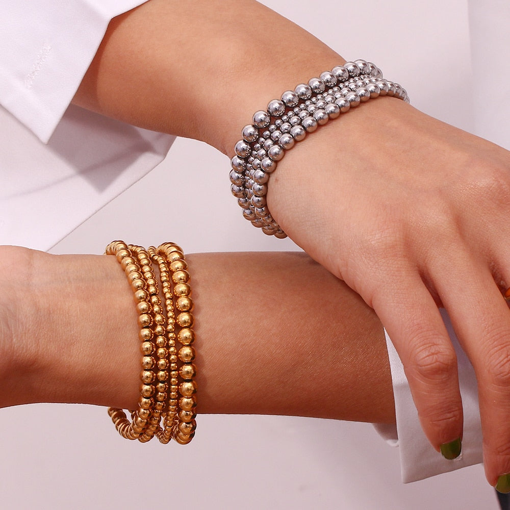 Gold / Silver Plated Elastic Beads Bracelets Bangles - Elegance Jewelry Boutique