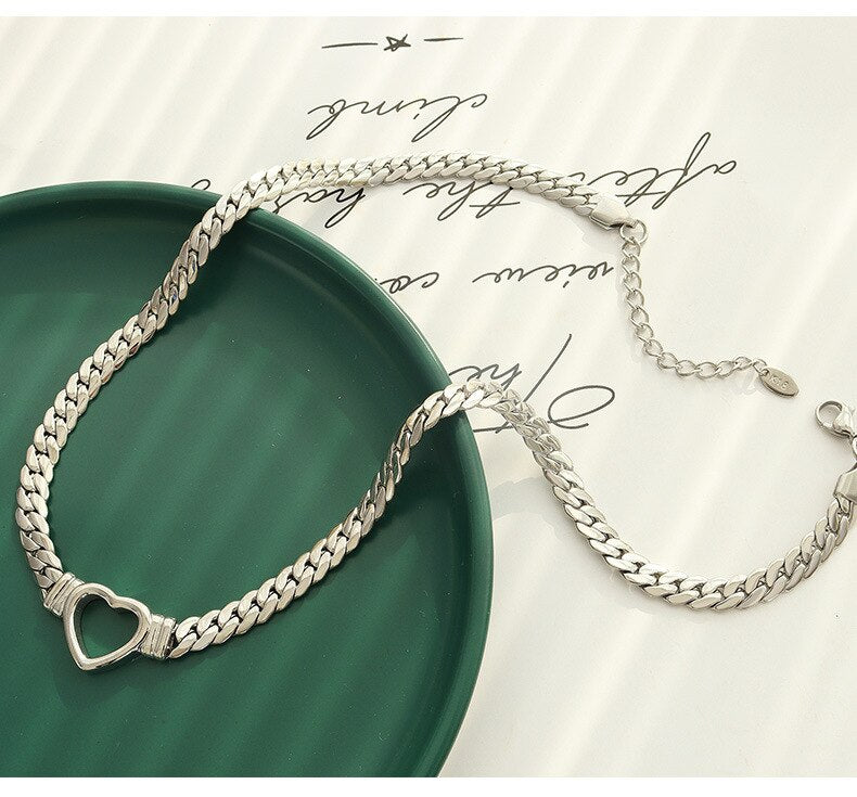 Heart Shape Cuban Chain Necklace - Elegance Jewelry Boutique