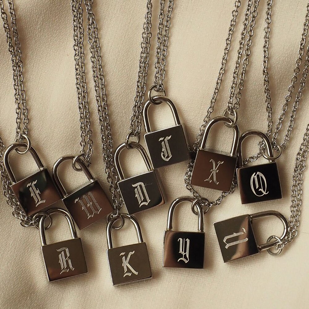 Old English Gold Plated Personalized Lock Letter Necklace - Elegance Jewelry Boutique