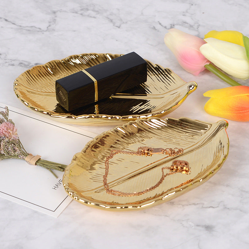 Gold Leaf Ceramic Jewelry Tray - Elegance Jewelry Boutique