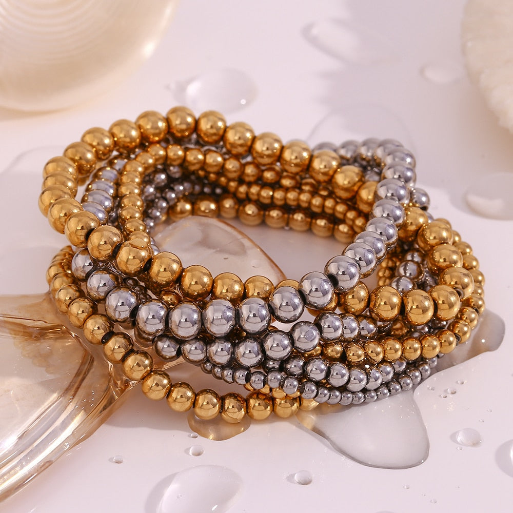 Gold / Silver Plated Elastic Beads Bracelets Bangles - Elegance Jewelry Boutique