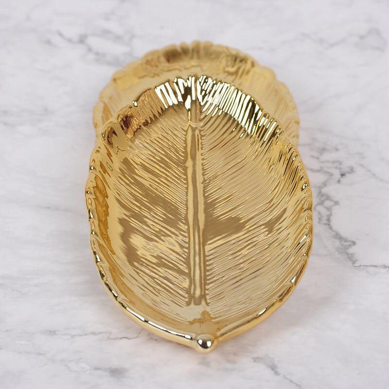 Gold Leaf Ceramic Jewelry Tray - Elegance Jewelry Boutique