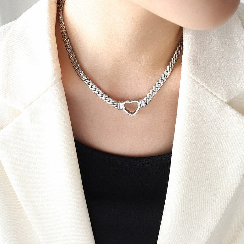 Heart Shape Cuban Chain Necklace - Elegance Jewelry Boutique